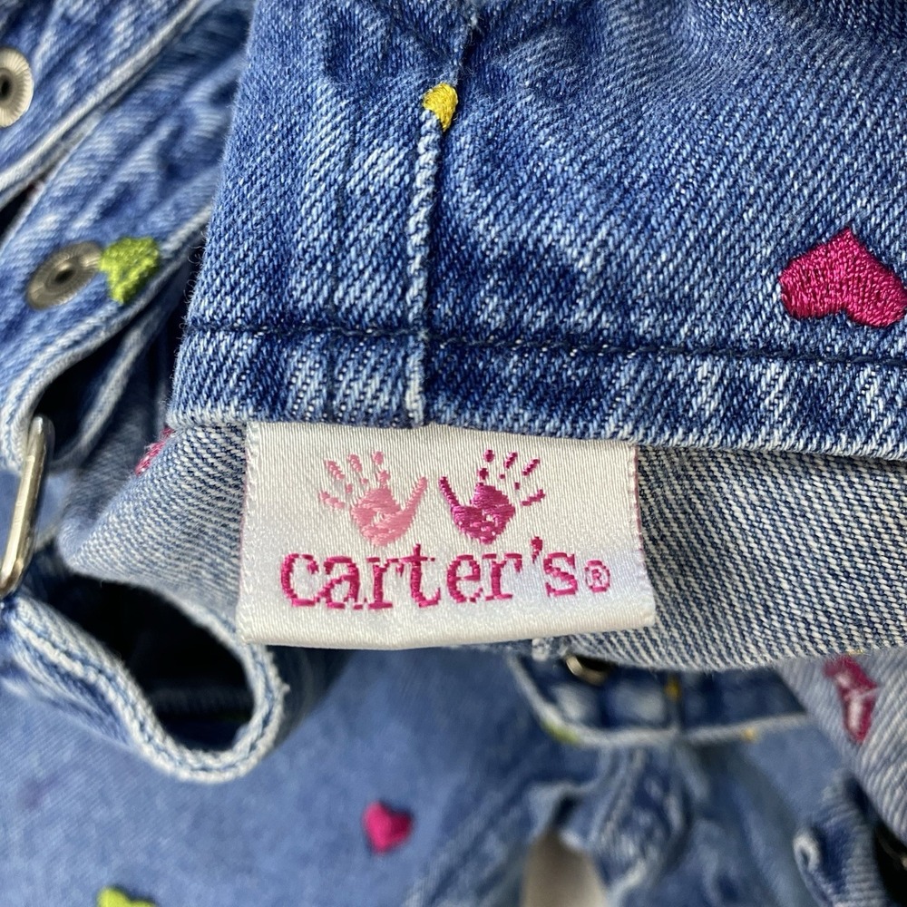 Vintage Carter's Girls Blue Denim Overalls 18-24M Embroidered Hearts Y2K - Picture 15 of 16